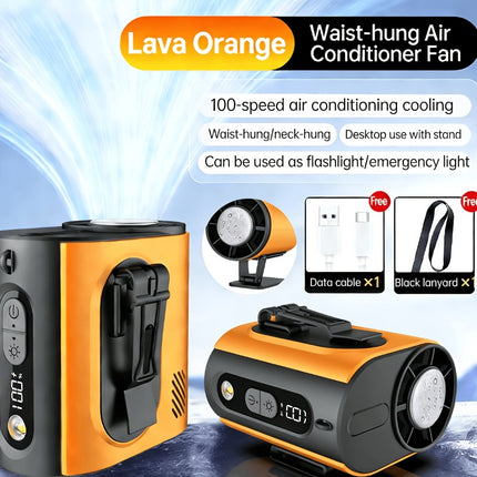 Koelventilator voor om de taille en nek met ingebouwde standaard, voorzien van een borstelloze motor voor krachtige luchtstroom en intense koeling. Biedt 100 niveaus van precieze windregeling, van zachte briesjes tot krachtige orkanen, met een supergelei - XdropX