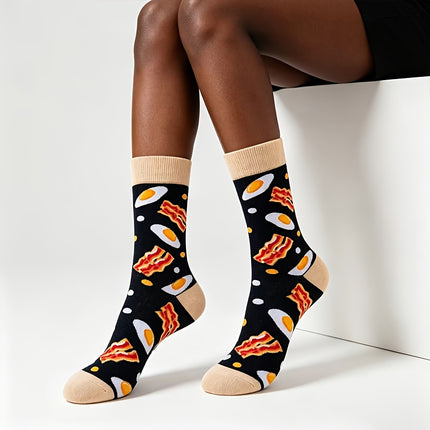 Willekeurig 1 paar/3 paar/5 paar uniseks trendy kuitkousen met etensthema met pizza-, hamburger- en ijsjespatronen, leuke en nieuwe modesokken voor alle seizoenen - XdropX