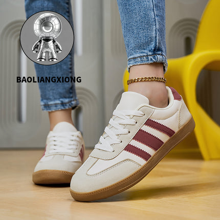 Dames Retro Gazelle Stijl Sneakers, Witte Bovenkant Metallic Zilverkleurige 3 Strepen Vetersluiting Platte Casual Schoenen, Kauwgom Zool Lichtgewicht Wandelschoenen voor Dagelijks Woon-werkverkeer Street Fashion, Dames Schoenen