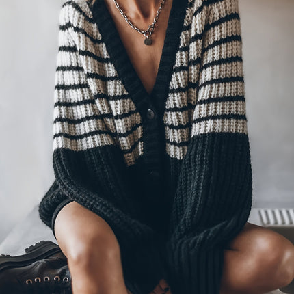 Black And White Striped Knitted Sweater