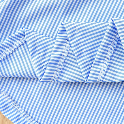 Koningsblauwe Mouwloze Jurk voor Meisjes met Witte Strepen, Nieuwe Zomerstijl, Schattige Ruchesmouwen, Grote Strikversiering, Fris en Ademend