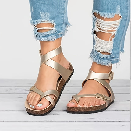Dames teensieraad Romeinse sandalen in casual Europese en Amerikaanse stijl, zachte platte slijtvaste damesschoenen met dikke zool, volledige maten grote maten veelzijdig zomerschoeisel, lichtgewicht ademende casual damesschoenen voor buiten, damesschoen