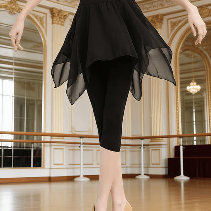 Dames Irregulaire Zoom Chiffon Dansrok, Hoge Taille Elastische Tailleband Flowy Mini Rok voor Ballet Moderne Jazz Oefening En Optreden, Zwart