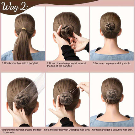 50-delige Haaraccessoireset: 25 Onzichtbare Mesh Haarnetjes en 25 U-vormige Haarclips, Geschikt voor Vrouwen, Balletproducties en Dans. Haarnet - 50,8 cm, Haarclip - 6,1 cm. Vakantiecadeau, Stijlvol voor op Reis