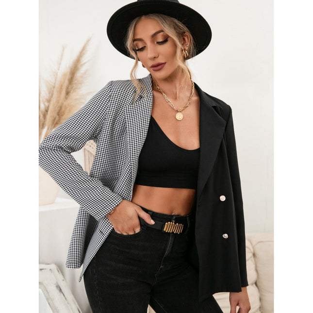 Slim Fit Single Breasted Blazer In Houndstooth Panel - XdropX