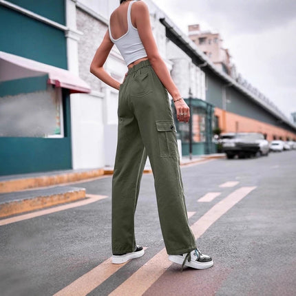 Womens Semi-elastic-waist European And American-style Utility Pants