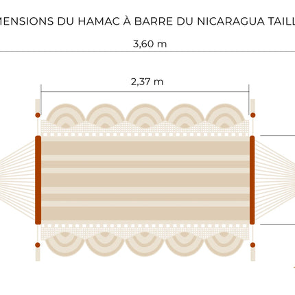 Dessin d'un hamac à barre du Nicaragua fait main L avec mesures détaillées plusieurs couleurs