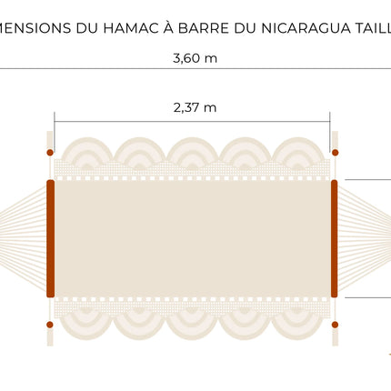 Dessin d'un hamac à barre du Nicaragua fait main L avec mesures détaillées une couleur