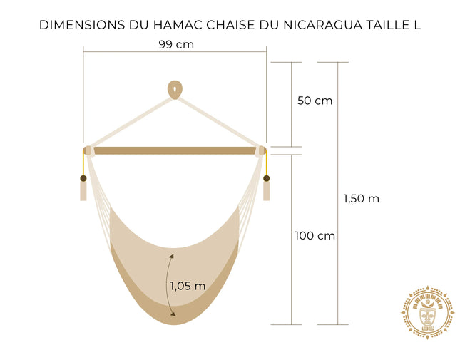 Dessin d'un hamac chaise du Nicaragua fait main L avec mesures détaillées