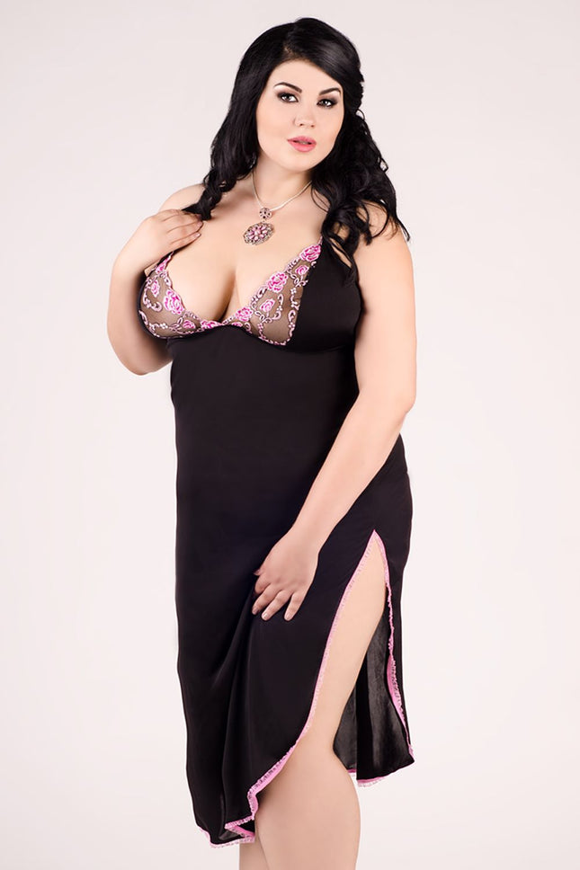 langes schwarzes Chemise E/2003 46/48 von Andalea Dessous-1