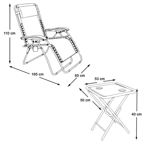 2 zero gravity garden chairs with table