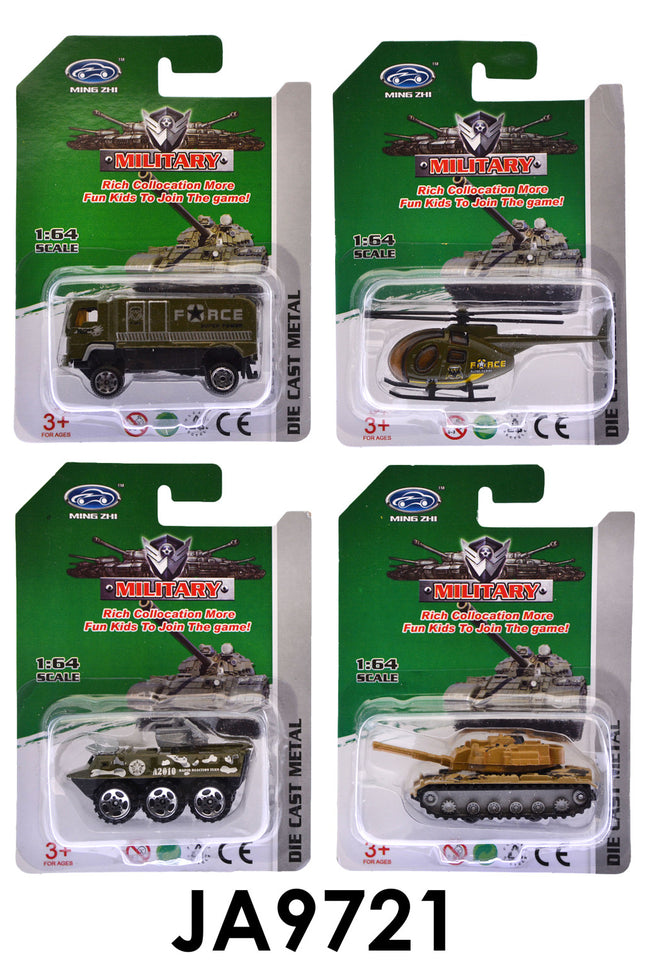Fém katonai autó,- helikopter,- tank, szabadonfutó, 12 féle, 11x16 cm lapon-0
