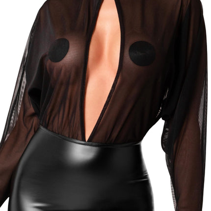 F348 Opium powerwetlook and tulle mini dress - 6XL-5