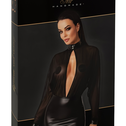 F348 Opium powerwetlook and tulle mini dress - 6XL-6