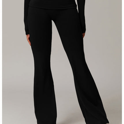 Brushed Foldover High-Waist Ruched Flared Yoga Pants-5