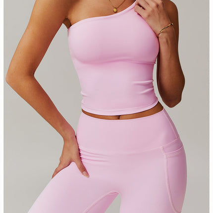 One-Shoulder Cinched Yoga Tank-0