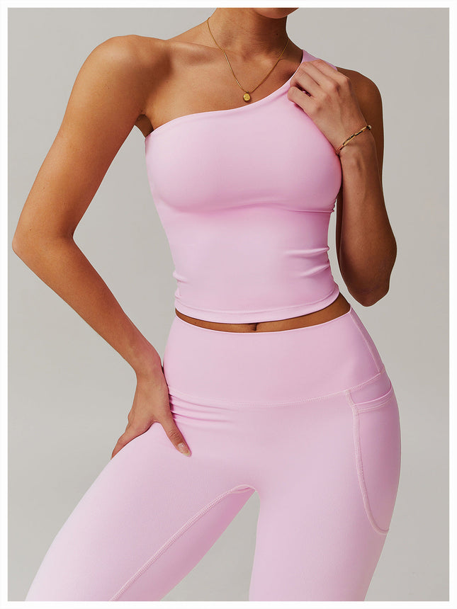 One-Shoulder Cinched Yoga Tank-0