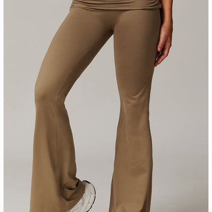 Brushed Foldover High-Waist Ruched Flared Yoga Pants-1