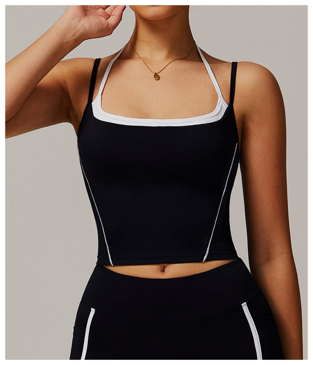 Halter Layered Backless Yoga Tank-0
