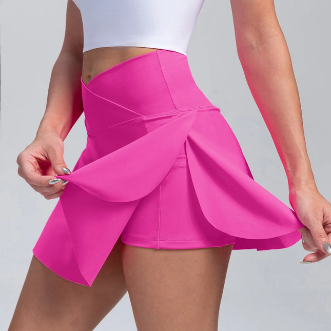 Women Pleated Tennis Skirt with Pockets Shorts Athletic Skirts Crossover High Waisted Athletic Golf Skorts Workout Sports Skirts-10