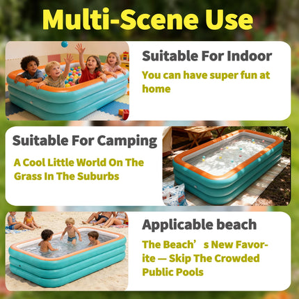 1PC Inflatable Pools  Durable Family Swimming Pool for Backyard, Garden or Indoor (Green)