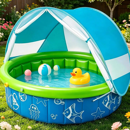 Foldable Kids Swim Pool With Canopy Sun Protection Swimming Pool With Canopy  for Summer Boys Preschoolers Children