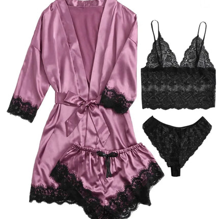Women's Sexy Pajamas Nightgowns Lingerie Shorts 4-piece Lace Camisole Pajama Set Home Robe Nightgowns Leisure wear