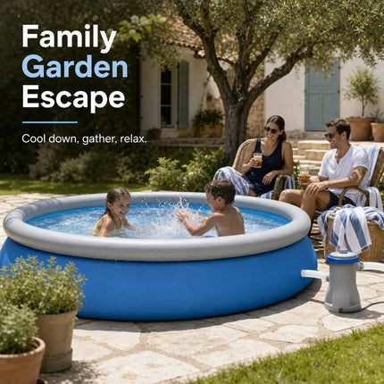 Fast Set Pool Set, Above Ground Swimming Pool with Filter Pump, Quick Setup Backyard Pool for Summer Cooling, Garden Family Pool, Holiday Gift for Kids and Adults