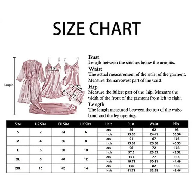 5PC Silk Robe Sleep Suit Womens Lace Satin Pajamas Gown Set V-Neck Cami Nighties Wear Pijama Home Nightwear Spring Nightdress - XdropX