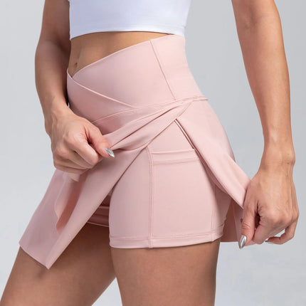 Women Pleated Tennis Skirt with Pockets Shorts Athletic Skirts Crossover High Waisted Athletic Golf Skorts Workout Sports Skirts-12