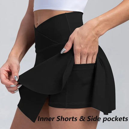 Women Pleated Tennis Skirt with Pockets Shorts Athletic Skirts Crossover High Waisted Athletic Golf Skorts Workout Sports Skirts-1