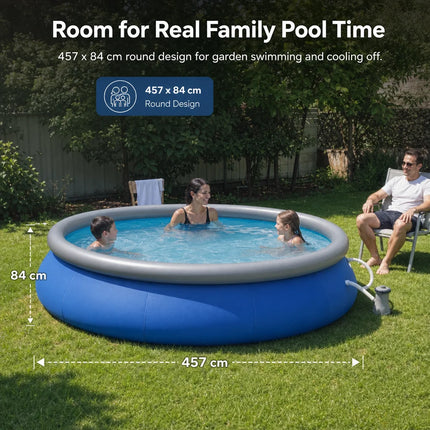 Fast Set Pool Set, Above Ground Swimming Pool with Filter Pump, Quick Setup Backyard Pool for Summer Cooling, Garden Family Pool, Holiday Gift for Kids and Adults
