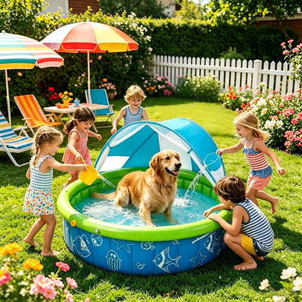 Foldable Kids Swim Pool With Canopy Sun Protection Swimming Pool With Canopy  for Summer Boys Preschoolers Children