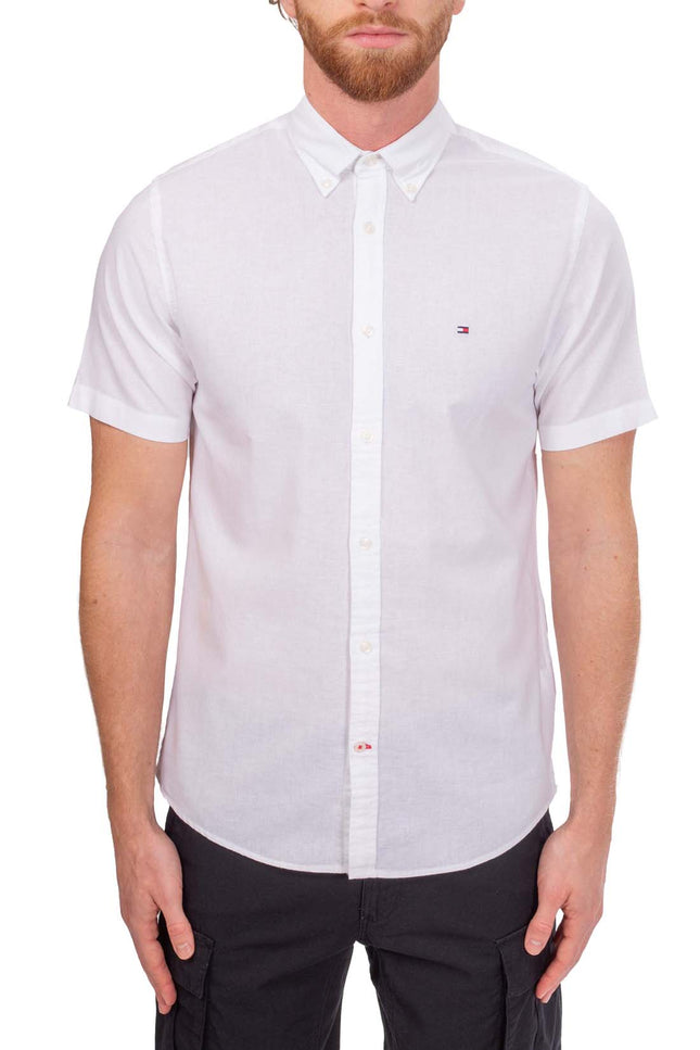 TOMMY HILFIGER - Men's linen blend shirt with short sleeves-1