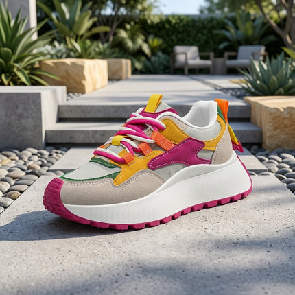 Dames Retro Color-Block Patchwork Platform Sneakers met Webbing - Stijlvol & Veelzijdig voor Lente/Zomer Dates & Woon-werkverkeer