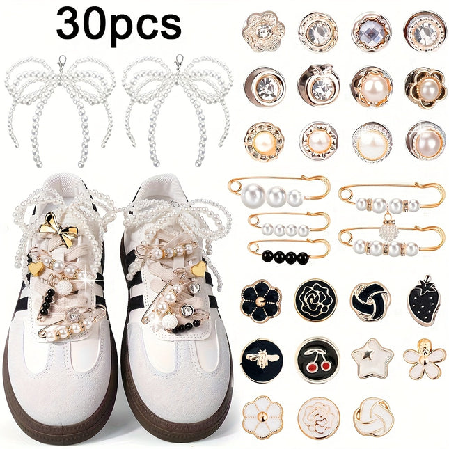 30 stuks willekeurige schoenversieringen voor sneakers, afneembare strik en schoenclips set, schoenaccessoires voor dames casual schoenen - XdropX