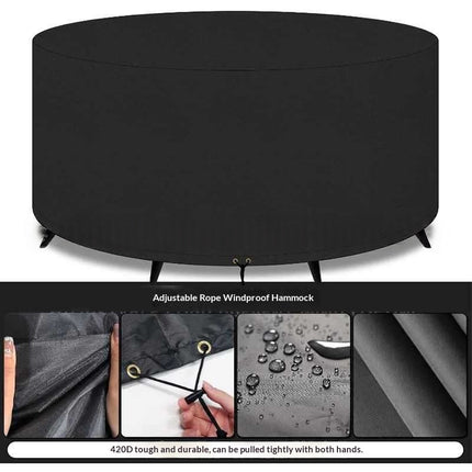 Outdoor Black Waterproof Round Dining Table Cover