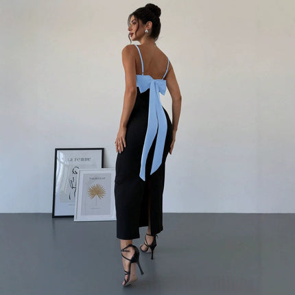 New Womens Backless Color Block Dress