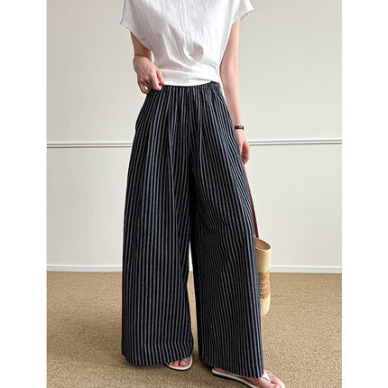 Simple Vertical-striped Casual Pants For Women Relaxed And Loose-fitting
