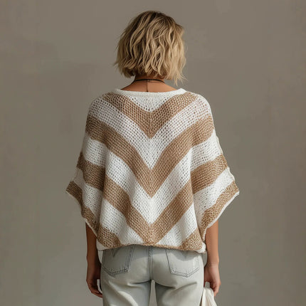 V-neck Short-sleeve Loose-knit Sweater