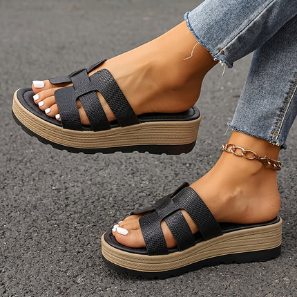 Wiggelzandalen, plateausandalen en pantoffels voor dames in Europese en Amerikaanse stijl, open teen, middelhoge hak, modieuze geweven bovenkant, hoog, geschikt voor dagelijkse uitstapjes thuis, winkelen en vrijetijdsvakanties, strandschoenen en damessch