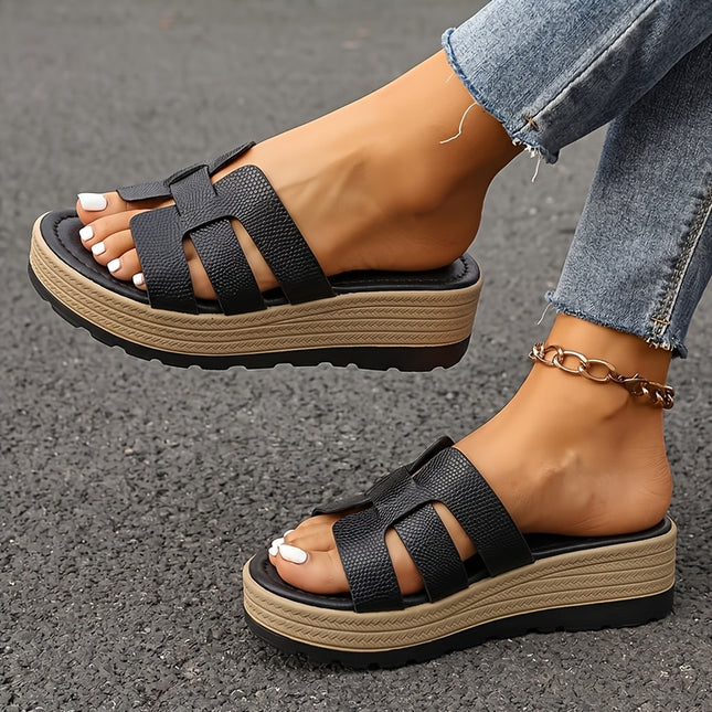 Wiggelzandalen, plateausandalen en pantoffels voor dames in Europese en Amerikaanse stijl, open teen, middelhoge hak, modieuze geweven bovenkant, hoog, geschikt voor dagelijkse uitstapjes thuis, winkelen en vrijetijdsvakanties, strandschoenen en damessch - XdropX