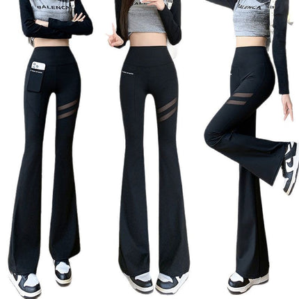 Mesh Pocket Womens SpringSummerAutumn Thin Hollowed-Out High-Waisted Shaping Flare Yoga Pants
