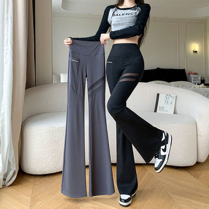 Mesh Pocket Womens SpringSummerAutumn Thin Hollowed-Out High-Waisted Shaping Flare Yoga Pants