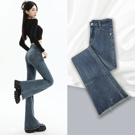 New Springautumn High-waisted, Figure-flattering, American-style Vintage Bootcut Jeans For Women