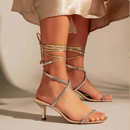 Golden Leather 8 cm Heeled Sandals – Handcrafted Open-Toe Design-4