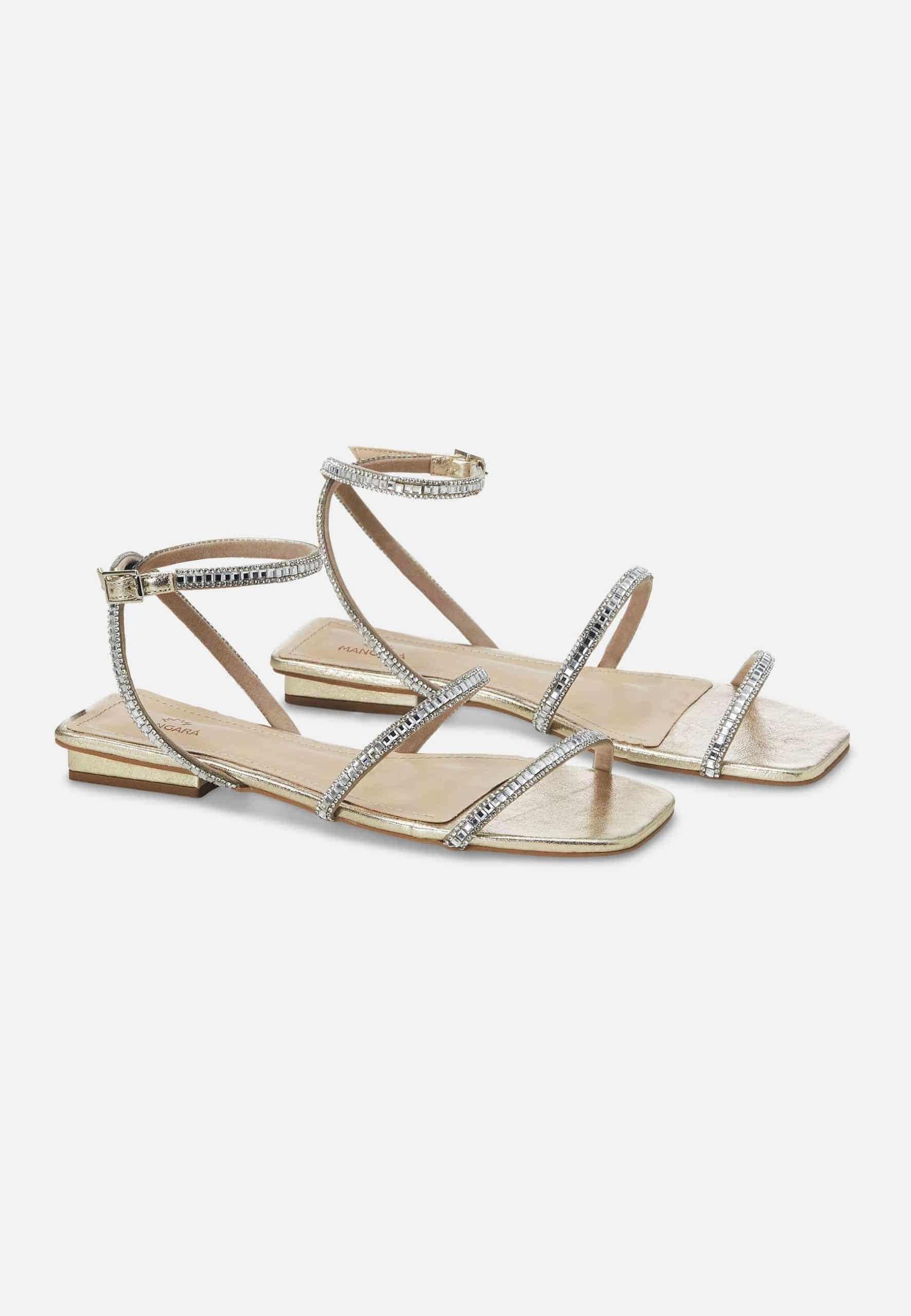 Silver Leather Flat Sandals – Handcrafted with Crystal Straps-1