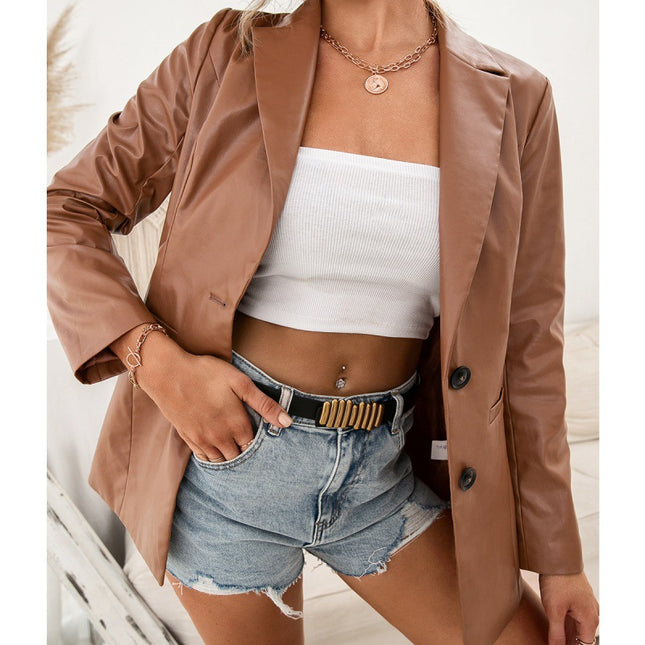PU Motorcycle Leather Jacket Blazer Top Women - XdropX
