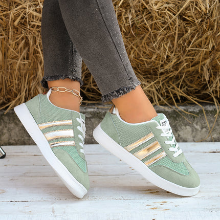 Damesmode Trendy 3-streep Multicolor Casual Atletische Platte Schoenen, Vetersluiting Effen Ademend Niet-Stuffy, Alle Seizoenen Draagbaar, Exquise Modieuze Praktische Vakantie Cadeau, Geschikt voor Sport Wandelen Vrije Tijd Reizen Multi-Scene Veelzijdig,