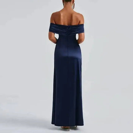 Elegant Waist-cinching Slim-fit Solid-color Long Dress